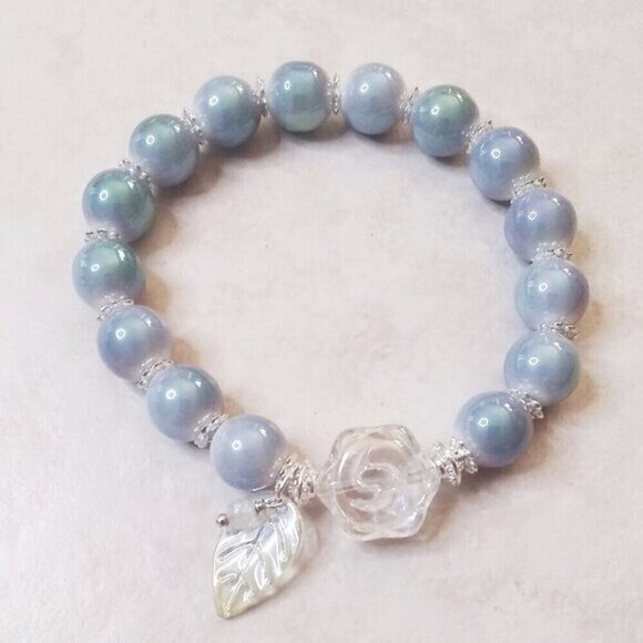 Chunky Rose Blossom & Leaf Stretch Bracelet ~ Alluring Feminine Essence - Picture 1 of 10
